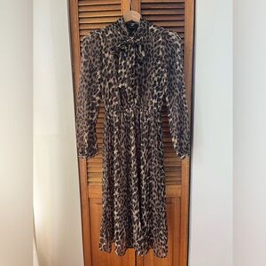 Leopard-Print Bow-Tie Long-Sleeve Banana Republic Maxi Dress